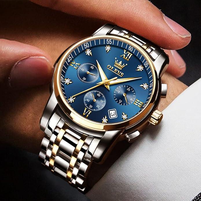 OLEVS Mens Watches Waterproof Stainless Steel Adjustable Bracelet Watch Quartz Analog Watch for Men Fashion Business Classic Mens's Wrist watch's Casual Watches Gold/Blue/Black/White/Face/Dial