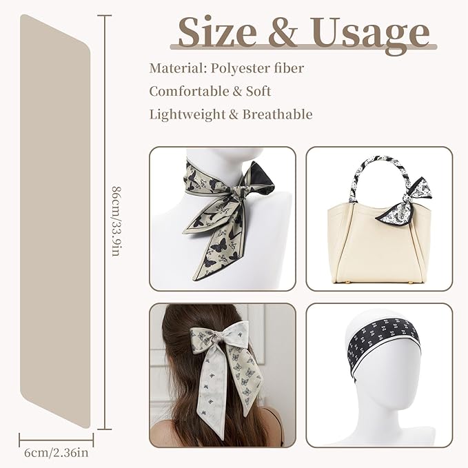 4 Pack Purse Scarf Handbags Skinny Twill Hair Scarves Narrow Neck Scarf Band Women Fashion Accessories Bag Charms