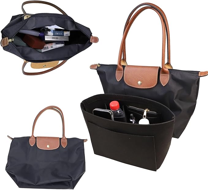 Lckaey Purse Organizer Insert for Le Pliage Handbags Insert Organizer- Felt Organizer 1012black2-M