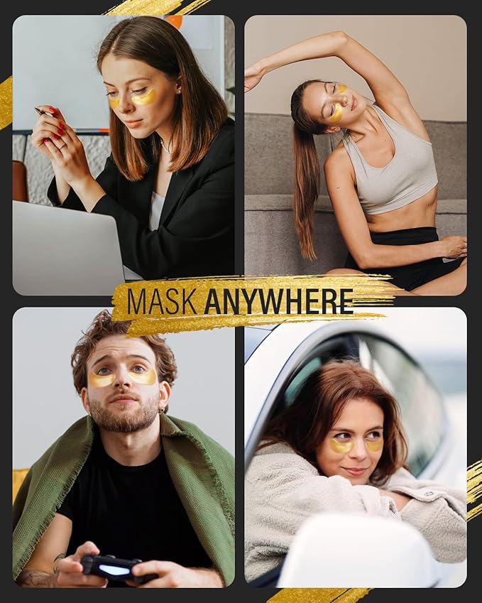 24k Gold Under Eye Patches (30 Pairs), Eye Mask, Collagen Skin Care Products, Eye Patches for Puffy Eyes, Eye Masks for Dark Circles and Puffiness.