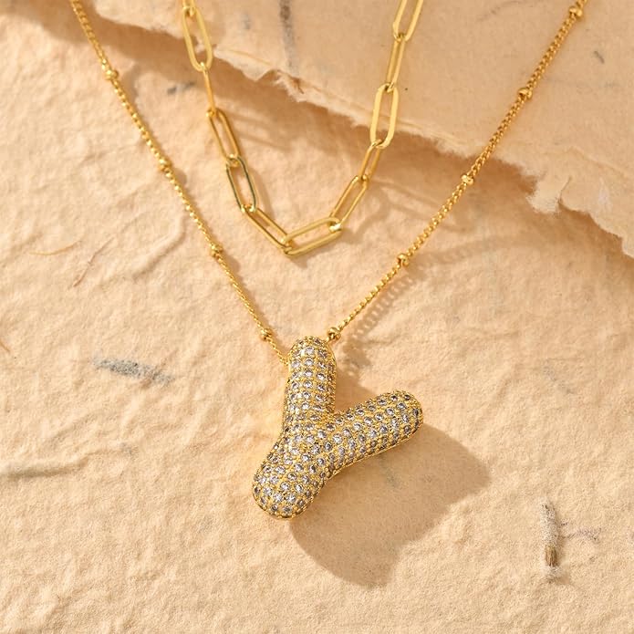 LUCA SMITH Initial Necklaces for Women, Dainty Balloon Bubble Letter, Name Letter Alphabet Pendant Layered Choker Chain Jewelry Gift