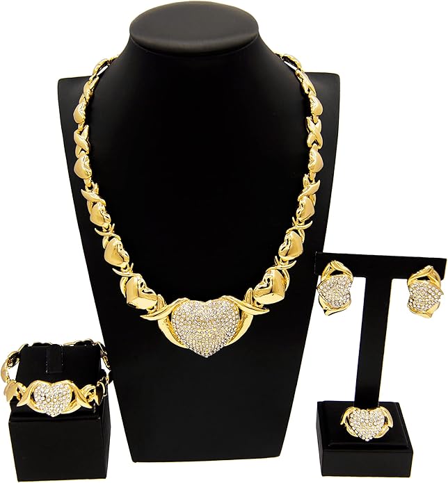 Gold Jewelry Set 18K Gold Accessories for Women Jewelry Set Wedding Bridal Fashion Jewelry Sets Women Accessories Bracelets Earrings and Rings Sweetheart Gifts