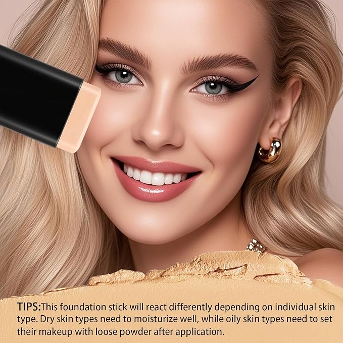 Concealer Foundation Stick, 2-in-1 Long-Lasting Foundation and Concealer with Brush, Creamy Full Coverage for Dark Circles & Blemishes, Hydrating Olive & Camellia, 2.09 Oz (02#)