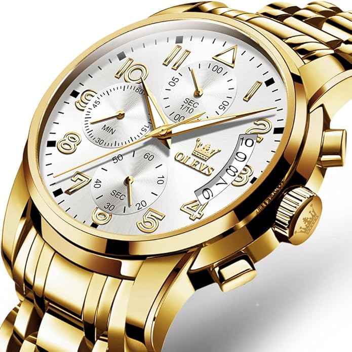 OLEVS Mens Watches Waterproof Stainless Steel Adjustable Bracelet Watch Quartz Analog Watch for Men Fashion Business Classic Mens's Wrist watch's Casual Watches Gold/Blue/Black/White/Face/Dial