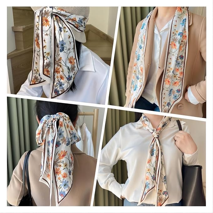 Silk Head Scarf for Hair Fashion Headwrap for Women Lightweight Neck Tie