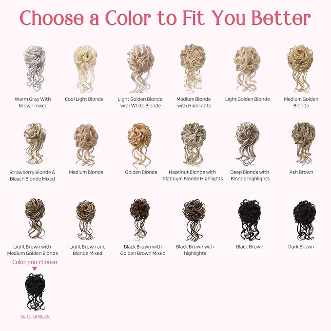 HOOJIH 2PCS Messy Bun Hair Piece, Tousled Updo with Tendrils Bun Extensions Wavy Curly Hair Wrap Ponytail Hairpieces Scrunchies for Women HB010 Dasiy - Ombre Deep Blonde and Light Blonde