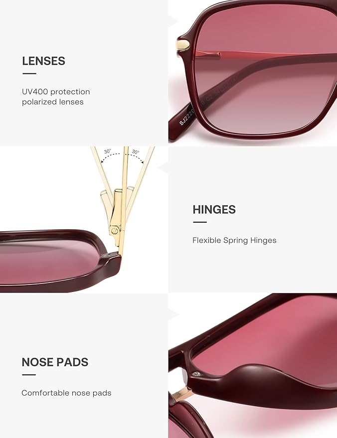 SOJOS Sunglasses for Women & Men, Square, Retro, Polarized Lens, Trendy Aviator, 90s Shades