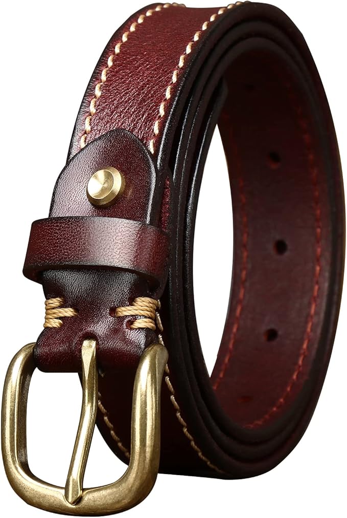 Womens Belts for Jeans 1.1" Width Ladies Belts for Dresses Full Grain Leather Gold Buckle Belt Gift Box