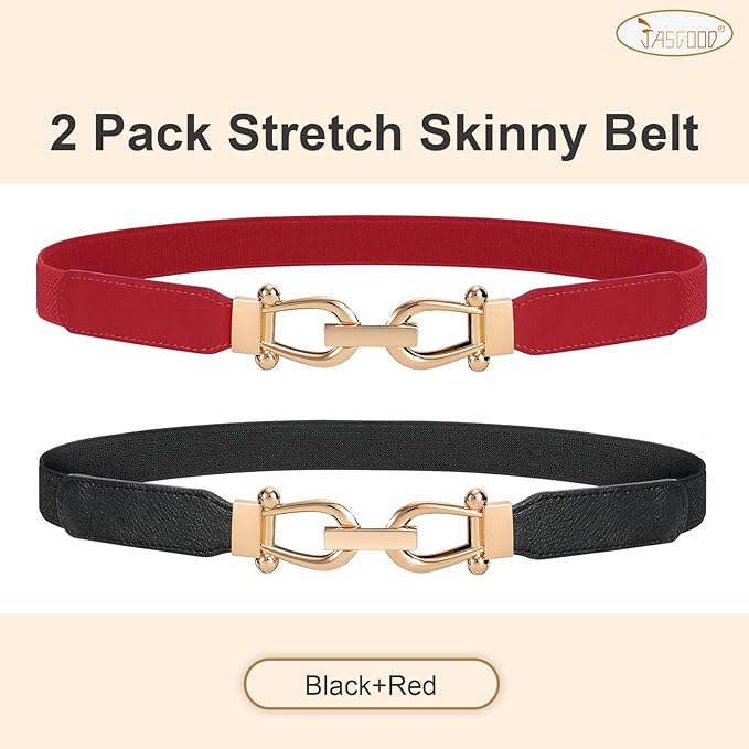 JASGOOD Women Stretchy Waist Belt Retro Elastic Skinny Belt for Ladies with Gold Buckle