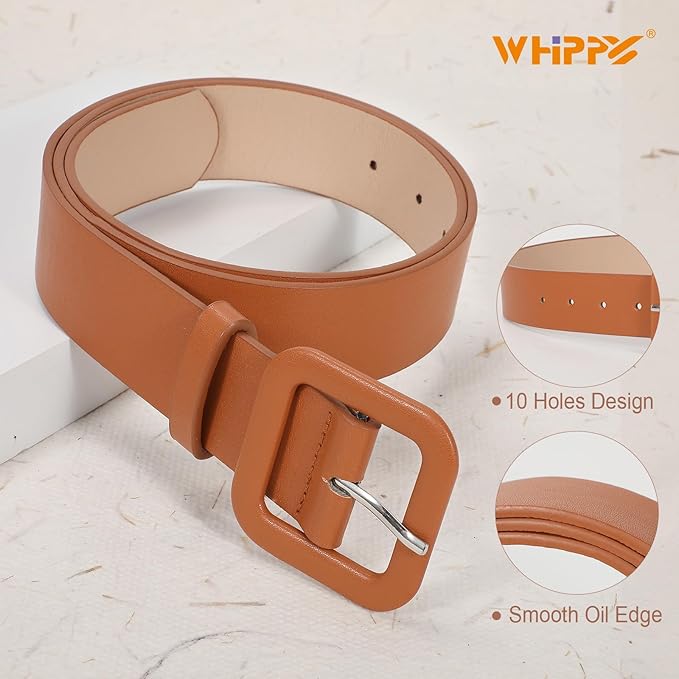WHIPPY Women Leather Belt Candy Color Fashion Square Buckle Belt Ladies Belt for Jeans Pants Dresses