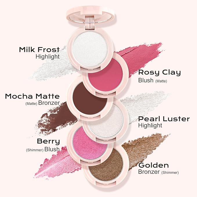 Color Nymph 3-IN-1 Face Palette, Ultra-Smoothy Creamy Blush Highlighter Bronzer Palette, Matte & Shimmer & Long-Lasting, Travel-Friendly Makeup Kits | Vegan & Cruelty-Free - Combo