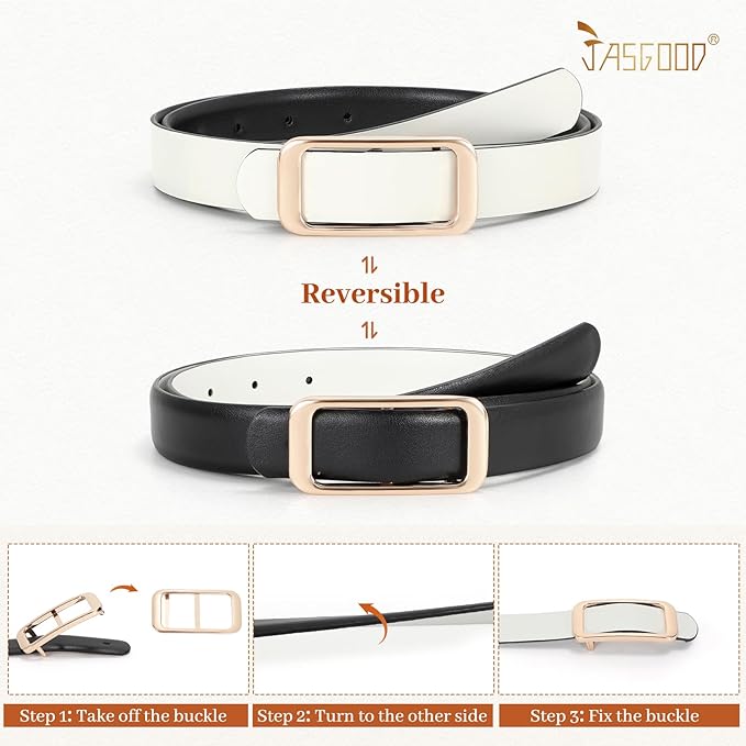 JASGOOD Women Reversible Leather Belt for Pants Jeans Ladies Waist Belt for Dresses