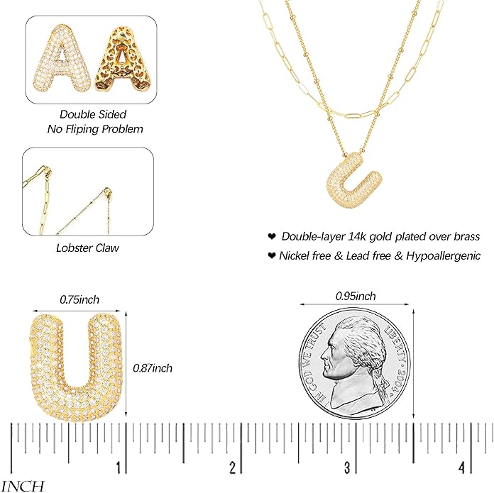 LUCA SMITH Initial Necklaces for Women, Dainty Balloon Bubble Letter, Name Letter Alphabet Pendant Layered Choker Chain Jewelry Gift