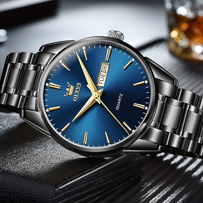 OLEVS Mens Gold Watches Analog Quartz Business Dress Watch Day Date Stainless Steel Classic Luxury Luminous Waterproof Casual Male Wrist Watches