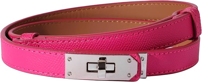 Women Skinny Leather Belt Solid Color Alloy Turn Lock Adjustable Waistband for Dresses Jeans Coats