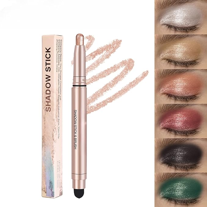 Eyeshadow Stick Long-Lasting Cream Shimmer Finish Easy Apply with Built-in Smudger Blendable shimmer light pink