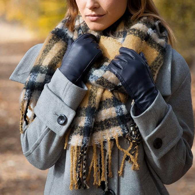 Downholme Touchscreen Leather Cashmere Lined Gloves for Women