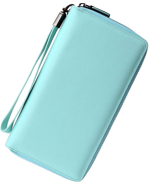 Bveyzi Women RFID Blocking Wallet Leather Zip Around Phone Clutch Large Capacity Ladies Travel Purse Wristlet | RFID Blocking, Zip Around, Large Capacity