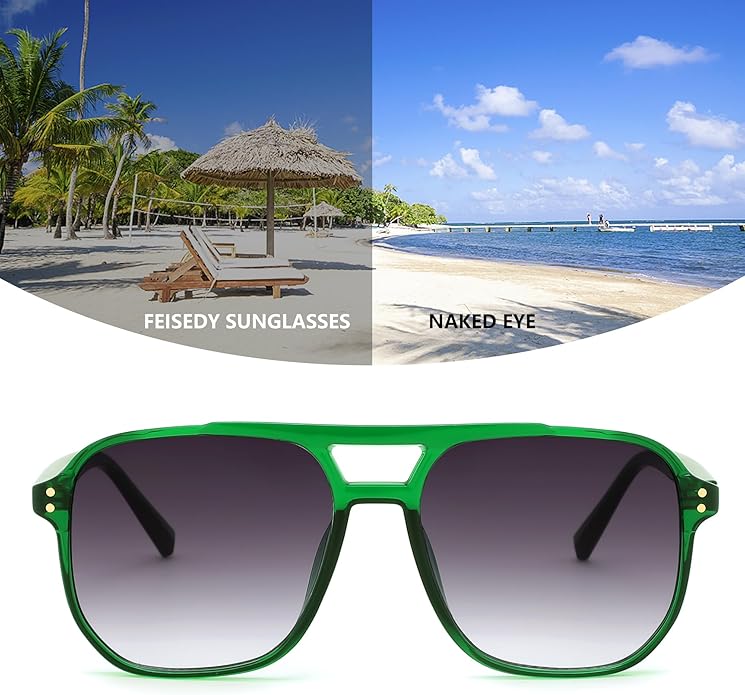 FEISEDY Retro Square Aviator Sunglasses Women Men 70s Vintage Trendy Plastic Frame Sun Glasses B2835