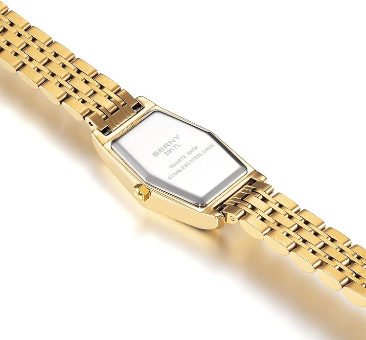 BERNY Gold Watches for Women Dainty Hexagon Ladies Quartz Wrist Watches Stainless Steel Band Fashion Analog Watch Luxury Bracelet