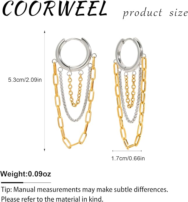Tassel Chain Hoop Earrings for Women Trendy Two Tone Dangling Chain Earrings Hypoallergenic Fashion Jewelry Gifts
