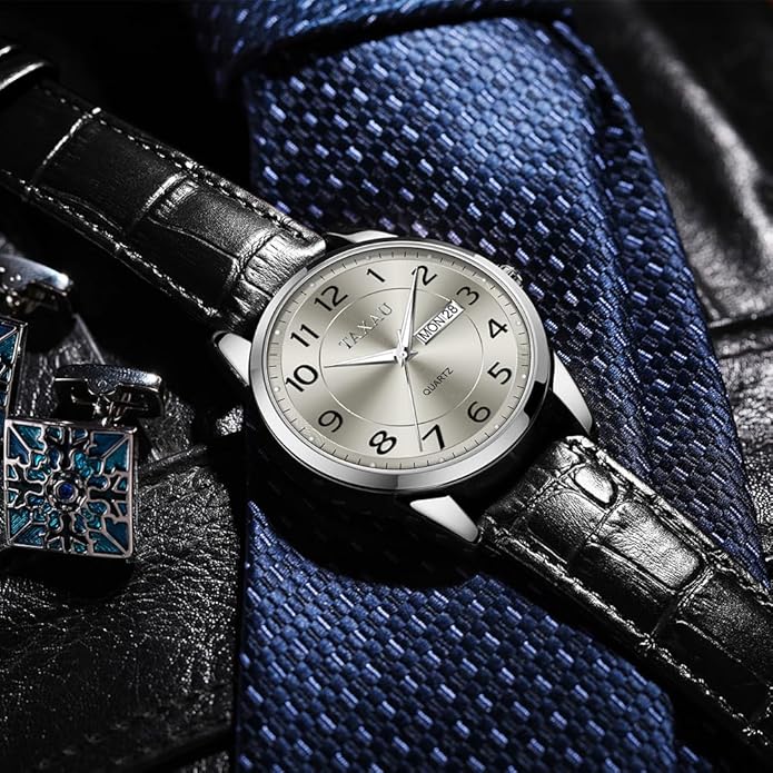 Watches for Men Luxury Analog Waterproof Classic Leather Large Face Simple Easy Read Quartz Minimalist Dress Day Date Quartz Mens Watches