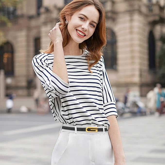 Women's Fashion Classic Metal Buckle Leather Belt with Jeans Dress