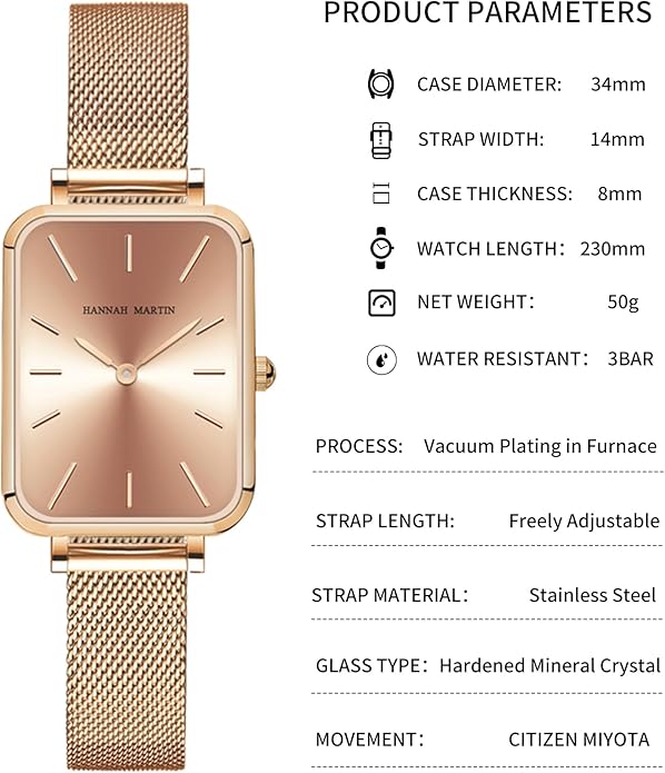 HANNAH MARTIN Watches for Women Waterproof Ladies Analog Quartz Wrist Watches Stainless Steel Band Fashion Dainty Female Watch Luxury Bracelet Diamond