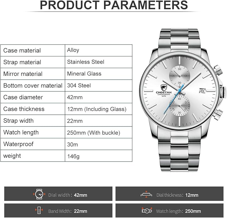 GOLDEN HOUR Fashion Business Mens Watches with Stainless Steel Waterproof Chronograph Quartz Watch for Men, Auto Date