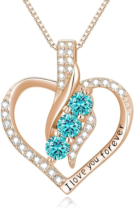 Rose Heart Birthstone Necklace for Women - Solid S925 Sterling Silver with Rose Gold Plated Infinity Symbol of Love Valentine's, Mother's Day, Anniversary, Christmas Birthday Gift for Her, Mom, Wife, or Girlfriend.