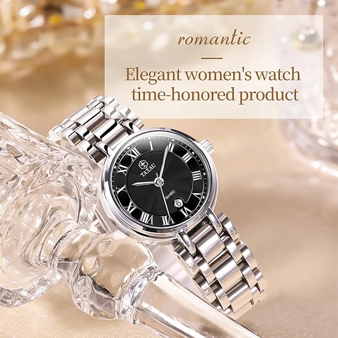 Gold Silver Two Tone Women Stainless Steel Watch Small Wrist ElegantDress Watch for Women Fashion Luxury Waterproof Day Date Analog Quartz Ladies Watches