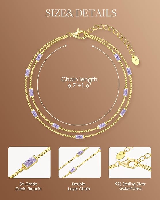 LOUISA SECRET Birthstone Bracelets for Women, 925 Sterling Silver Dainty Simple Women Charm Link Bracelet, Birthday Anniversary Christmas Jewelry Gifts for Women Wife Mom Her