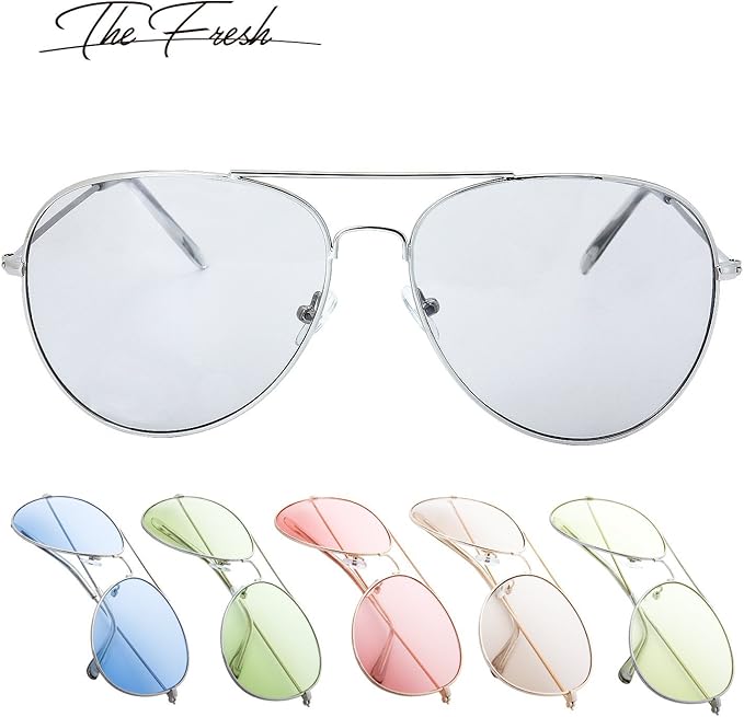The Fresh Classic Aviator Frame Light Color Lens XL Oversized Sunglasses Gift Box