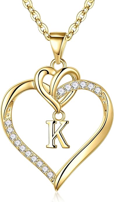 STORUP Gifts for Women Teen Girls - Heart Initial Necklaces for Women Girls, 14K-Gold-Plated Cubic Zirconia Initial A-Z Pendant Dainty Heart Necklaces for Teen Girl Jewelry Birthday Gifts