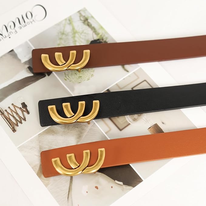 Women's Fashion Classic Metal Buckle Leather Belt with Jeans Dress