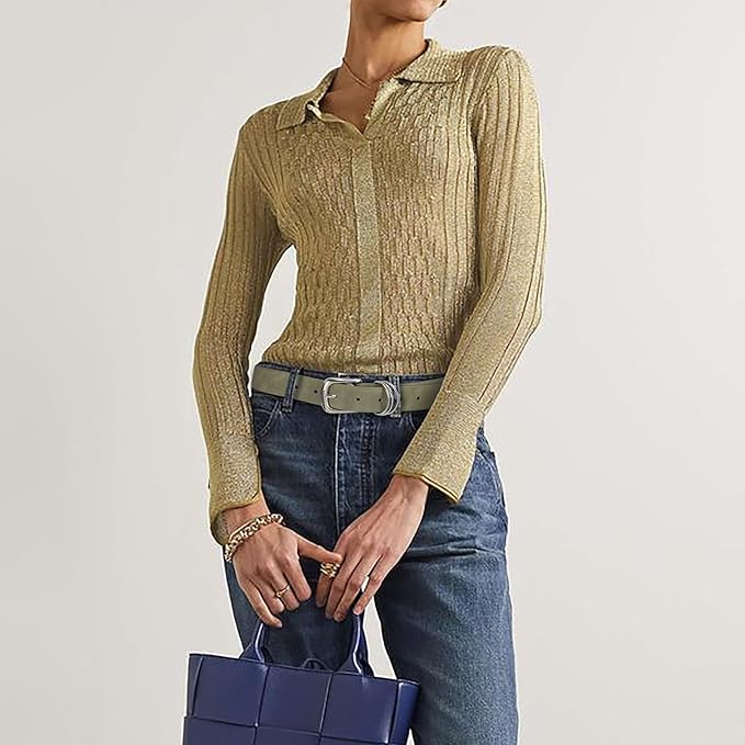 Women's Leather Belts with Gold Buckle Fashion Leather Waist Belt Elegant Ladies Belts for Jeans Dress & Casual Wear