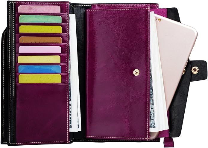 YALUXE Women's Genuine Leather Wallet RFID Blocking Multi Card Holder with Cell Phone Pocket Mothers Day Gifts