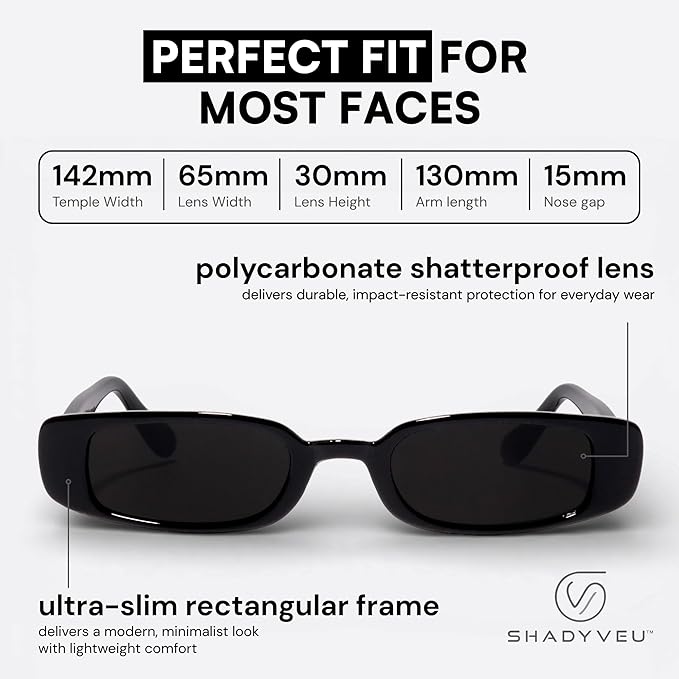 ShadyVEU Slim Classic Rectangular Sunglasses UV Protection 90’s Vintage Small Wide Retro Frame Fashion Shades