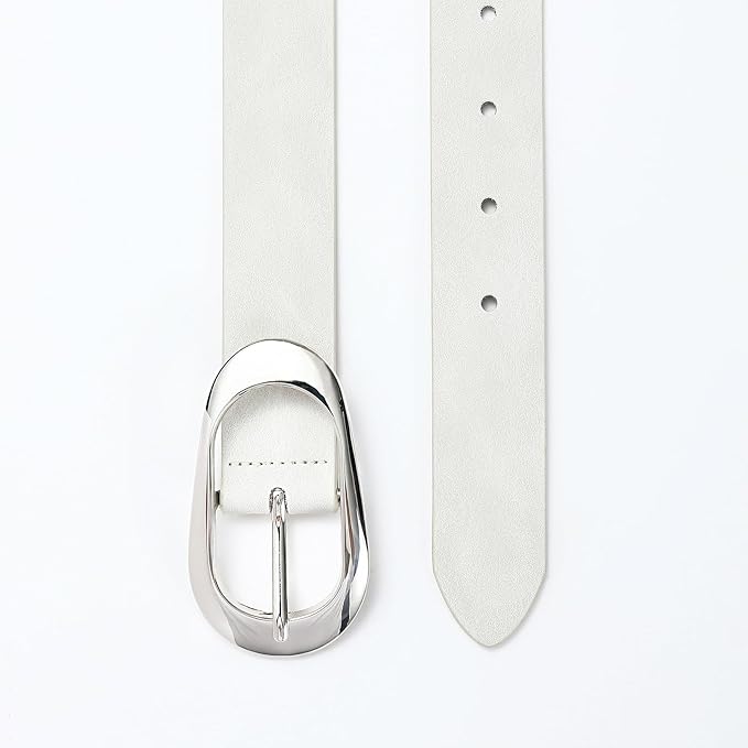 Womens White Belts with Gold Buckle Leather Belts for Women Ladies Fashion Waist Belt