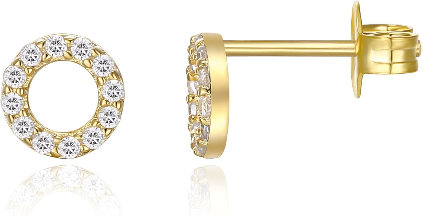 PAVOI 14K Gold Plated 925 Sterling Silver Stud Earrings for Women | Dainty Geometrical Bar Triangle Heart Earrings