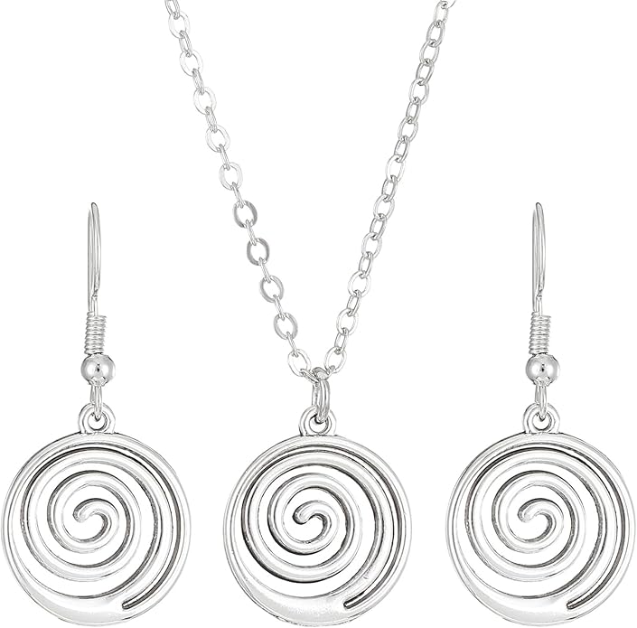 coadipress Spiral Earrings Necklace Sets for Women Geometric Round Swirl Statement Earrings Minimalist Trendy 14K Gold Plated Round Spiral Leather Necklace Bohemia Charm Jewelry