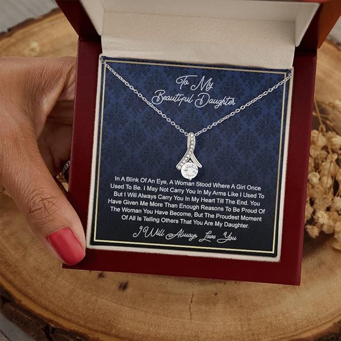 VIRAGIL To My Daughter Gift Necklace From Dad or Mom - Badass Daughter Jewelry With Heartfelt Message & Elegant Box