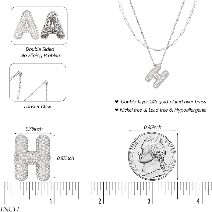 LUCA SMITH Initial Necklaces for Women, Dainty Balloon Bubble Letter, Name Letter Alphabet Pendant Layered Choker Chain Jewelry Gift