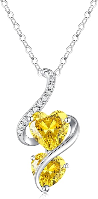 LOUISA SECRET Unique Double Heart Necklace Gifts for Wife Women, 925 Sterling Silver Tiny Birthstone Pendant Jewelry Gift for Her Girlfriend Mom Valentine's Day Anniversary Mother's Day Birthdays & Christmas