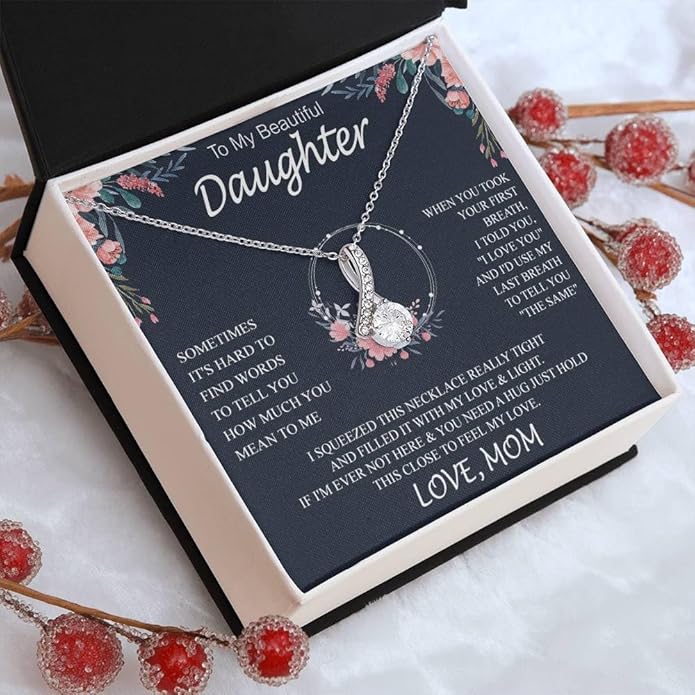 VIRAGIL To My Daughter Gift Necklace From Dad or Mom - Badass Daughter Jewelry With Heartfelt Message & Elegant Box