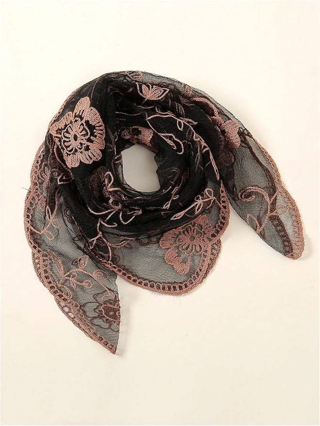 Floerns Women's Flower Embroidery Hair Scarf Headband Sheer Lace Hair Bandana