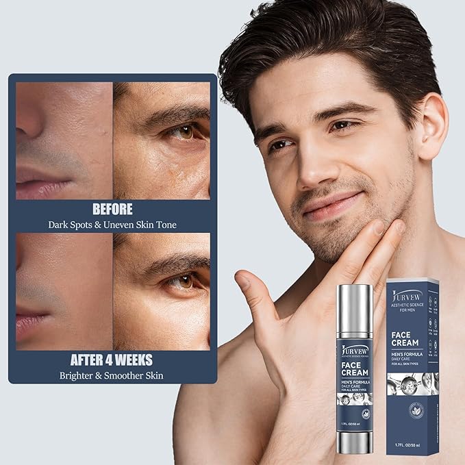 6-in-1 Face Cream for Men - Anti-Aging Moisturizer with Hyaluronic Acid & Niacinamide, Reduces Wrinkles, Dark Spots, Under Eye Bags, For Dry Skin, Daily Hydrating Face & Eye Treatment (1.7Oz)