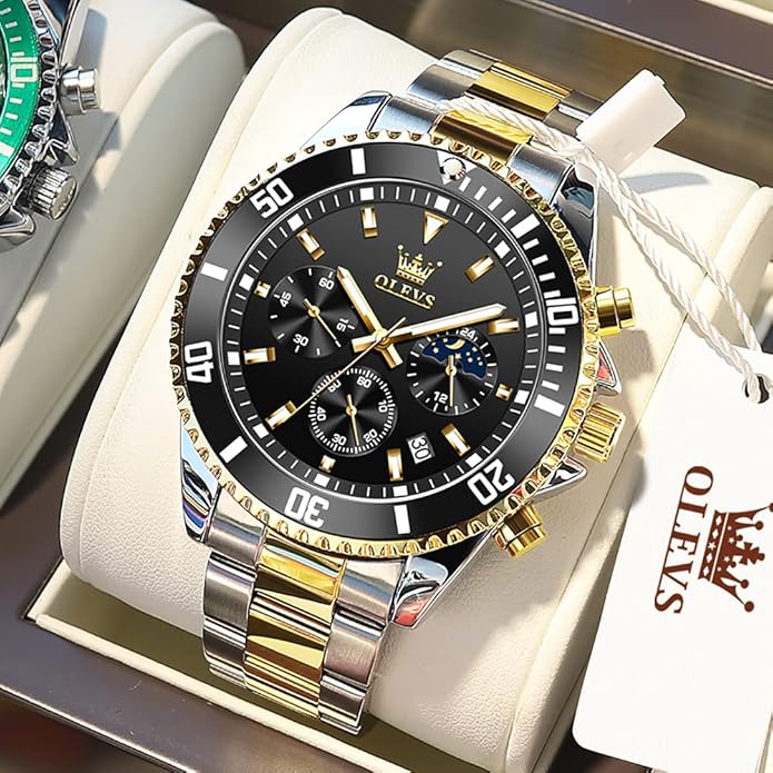 OLEVS Mens Watches Big Face Stainless Steel Waterproof Date Analog Quartz Watches Fashion BusinessWrist Watches for Men…