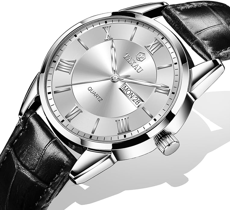 Leather Band Mens Watches with Day Date Quartz Analog Large Face Classic Watch Roman Numerals Dress Luminous Rlojes para Hombres