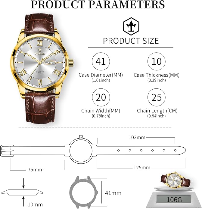 Leather Band Mens Watches with Day Date Quartz Analog Large Face Classic Watch Roman Numerals Dress Luminous Rlojes para Hombres